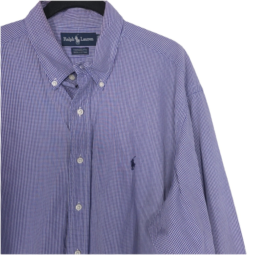 RALPH LAUREN Men's Shirt 17 34/35 Yarmouth Purple Mini Check Vintage HONG‎ KONG